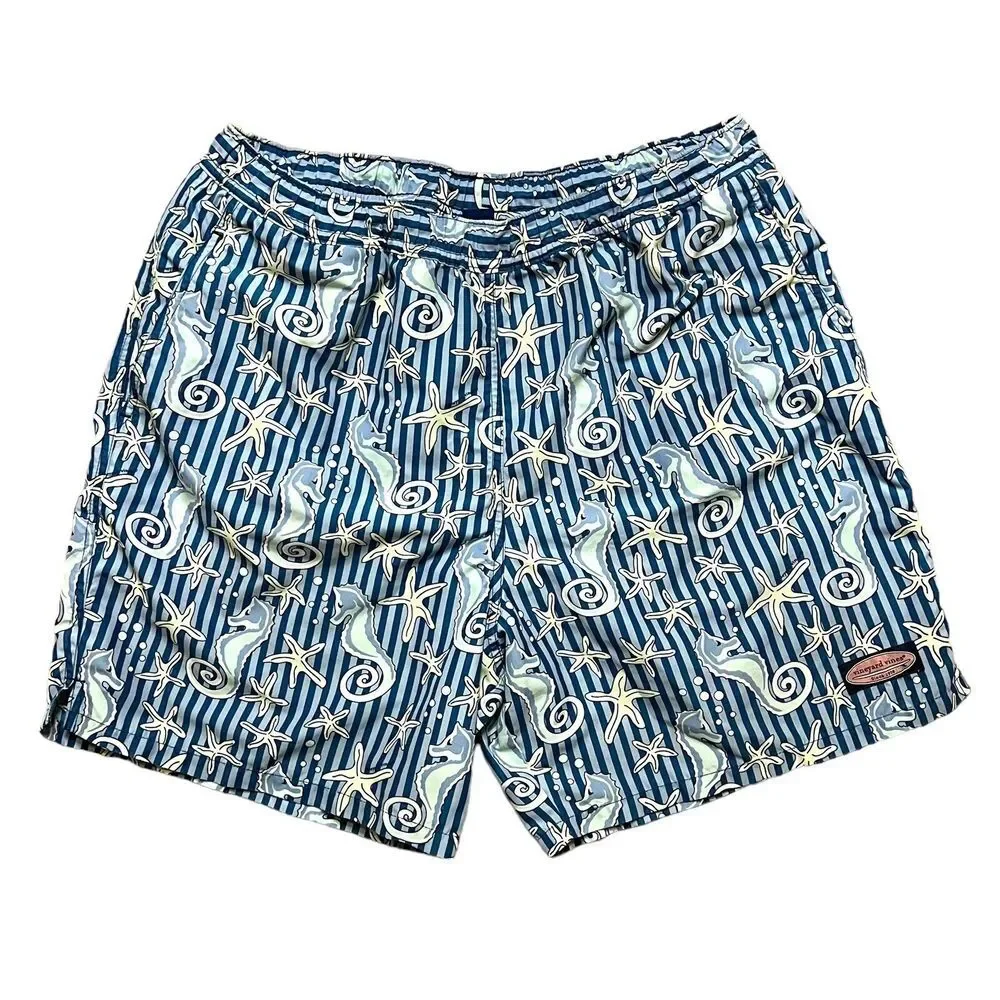 VINEYARD‎ VINES Swim Trunks Men's Large Blue Seahorse Starfish Drawstring Shorts